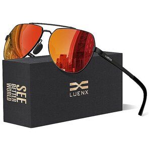 Aviator Sunglasses for Men Women Polarized New , Orange/Black Frame